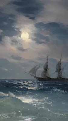 アイヴァゾフスキー Ivan Konstantinovich Aivazovsky-THE BRIG MERCURY IN  MOONLIGHT_1080x1920 | Art wallpaper, Aesthetic painting, Painting wallpaper