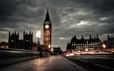 Обои на рабочий стол Вид на вечерний Биг Бен, Лондон, Англия / Big Ben,  London, England, обои для рабочего стола, скачать обои, обои бесплатно