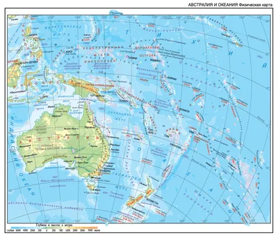 Австралия и Океания. Физическая карта - Части света - Каталог | Каталог  векторных карт