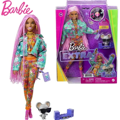 Barbie Экстра Модная Кукла Барби шатенка с косичками в розовой шубке HHN06  (id 102972916), купить в Казахстане, цена на Satu.kz