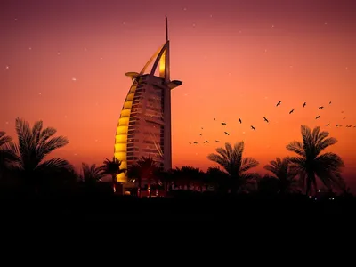 Обои UAE Dubai Skyscrapers Sunset на телефон iPhone 4