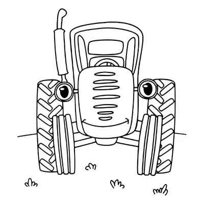 Мультяшный синий трактор едет по …» — создано в Шедевруме
