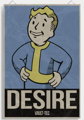 ᐉ Поп-Арт постер Let's Play Фалаут Волт-Бой Vault Boy Desire Fallout  Vault-Tec Corporation Pop-art 61х40 см