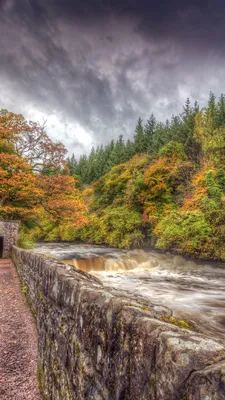 Фотографии Шотландия New Lanark HDR осенние Природа речка 1080x1920