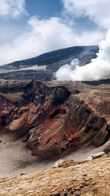 Обои Камчатка, 5k, 4k, Россия, горы, вулкан, дым, Kamchatka, 5k, 4k  wallpaper, Russia, mountains, volcano, smoke, Природа #5295