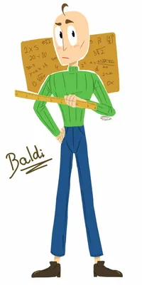 Baldi basics character sitting in a chair on Craiyon