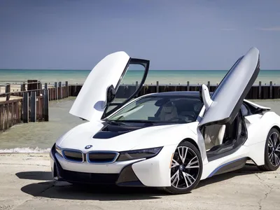 Скачать 1400x1050 bmw i8, белый, вид сбоку обои, картинки стандарт 4:3