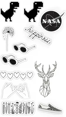 Стикеры черно белые Stickers black and white photo sketchbook notebook  diary to print | Черно-белое, Артбуки, Милые рисунки