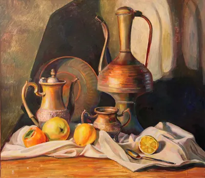 Oil painting \"Still Life with grapes and a jug\" - art by Iuliia Kravchenko