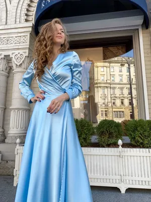 Satin Wrap dress blue | Голубое платье на выпускной, Атласные платья,  Вечерние платья