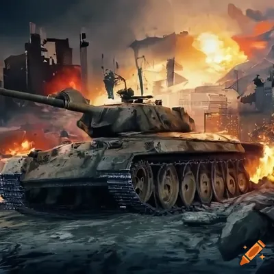 World of tanks wallpaper with explosive warzone on Craiyon