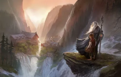 Download wallpaper art, the hobbit, an unexpected journey, rivendell,  gandalf, gandalf, fantasy resolution 1920x1212 | The hobbit jrr tolkien,  Tolkien, Fantasy art