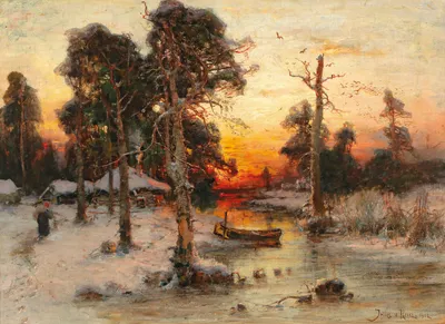 Sunset in a Winter Forest Julius von Klever 1904 Painting by Artistic Rifki  - Pixels