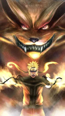 Скачать обои и картинки naruto, лис, девятихвостый, демон, кьюби, курама,  скалится для рабочего стола в разрешении 750x1334