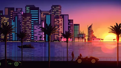 Обои Miami Skyline Night на телефон Desktop 1920x1080 Full HD