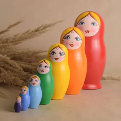 Set of 2 Matreshka Doll with Children Playing Wooden Christmas Ornaments  5.5\" | Christmas Central