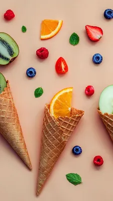 Colorful, fruits, waffle cone wallpaper