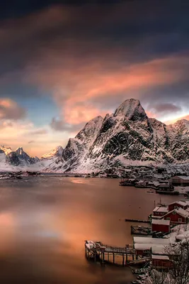 Images Lofoten Norway Moskenesoya Winter Mountains Sky Snow 640x960