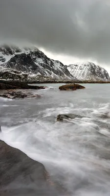 Image Lofoten Norway Winter Nature Mountains Waves Coast 1080x1920