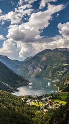 Фото Природа Норвегия Geiranger Fjord гора Фьорд Небо 1080x1920