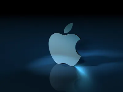 3D синий логотип компании Apple - обои на телефон