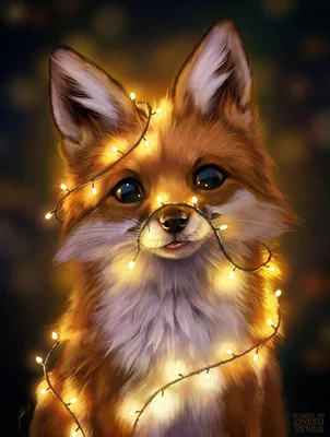 Fox With Garland Лиса, Гирлянда, Арт, Johis, Милота, Цифровой рисунок,  Рисунок | Animaux les plus mignons, Photo renard, Animaux