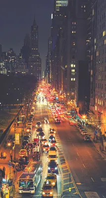 Busy New York Street Night Traffic Free Download Wallpapers for Phones