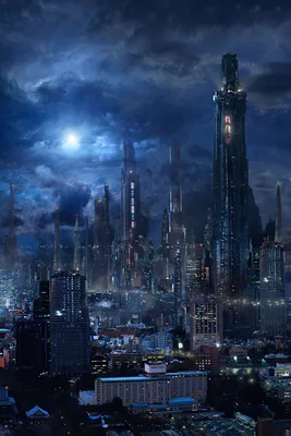 Photos megalopolis Fantasy Night Skyscrapers Fantastic world 640x960