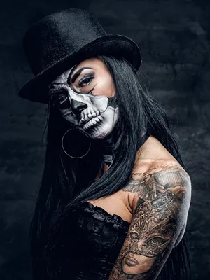 Desktop Wallpapers Tattoos Makeup day of the dead Hat Girls 600x800