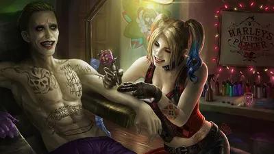 Обои на рабочий стол Джокер / Joker изDC Comix, Харли Квинн / Harley Quinn  из фильма Отряд Самоубийц / Suicide Squad, by Jackson Tjota, обои для  рабочего стола, скачать обои, обои бесплатно