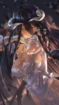 HD wallpaper: Albedo (OverLord), black hair, boobs, dress, white dress,  long hair | Wallpaper Flare