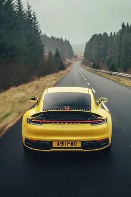 Wallpaper Porsche 911 Carrera 4S 2019 Yellow Roads Motion 640x960