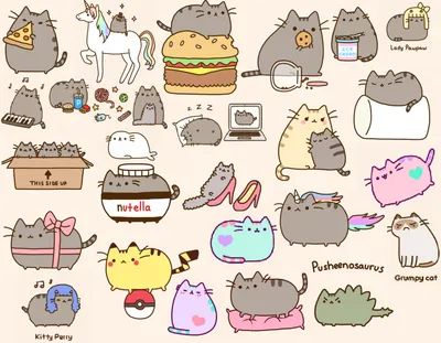 Geek On Наклейки стикеры Кот Пушин, Pusheen Cat, Пушин Кэт А5