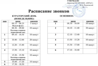 Расписание звонков - Минский государственный колледж инновационных  строительных технологий имени И.M. Жижеля