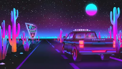 Обои Ретровейв, закат, Retrowave, sunset, orange, 4K, Арт #19835