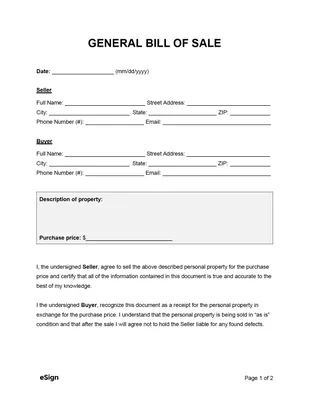 Free New Hampshire Bill of Sale Forms | PDF