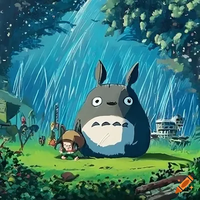 Totoro with mushrooms on head with forest background on Craiyon