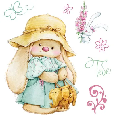 ScrapBerry's Summer Joy Clear Stamps 4\"x4\" - Bunny w/Panama Hat | Baby  scrapbook, Baby clip art, Tatty teddy